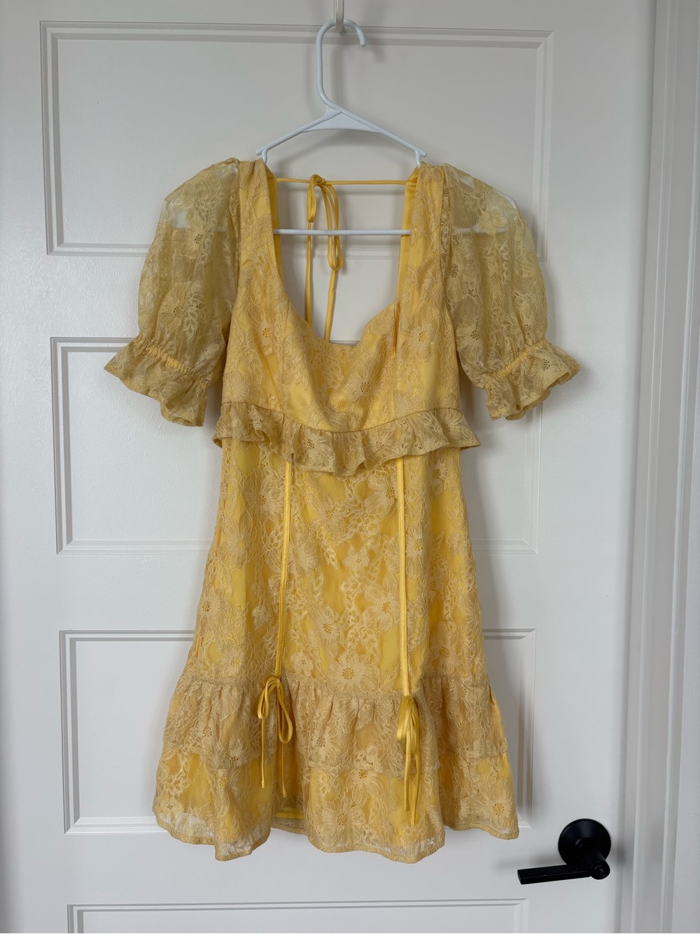 Majorelle Yellow Lace Ruffle Mini Dress